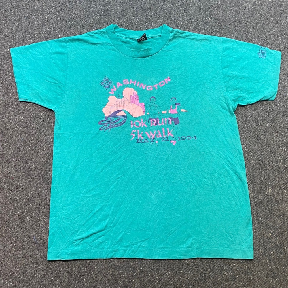Vintage Washington 10k Run 5k Walk Sz XL Mens Teal 90s Single Stitch TShirt 1994